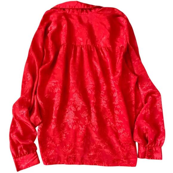 Karen Scott Red Jacquard Button Up Blouse Sz 16 - Picture 2 of 5